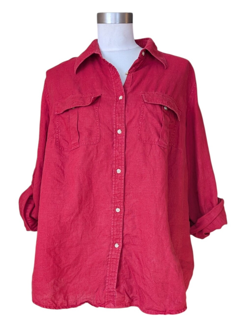 Lauren Ralph Lauren 💯 Linen Red Button Down Shirt Xl